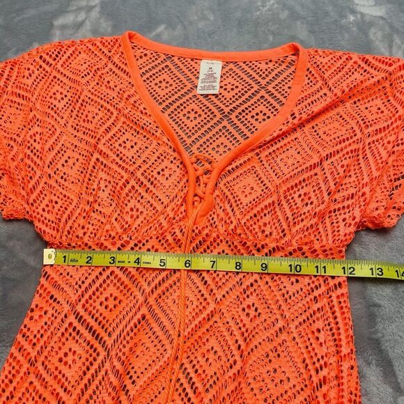 OP Ocean Pacific Swimsuit Cover Up Dress Juniors M/7-9 Neon Orange Aztec Beach - Picture 5 of 6